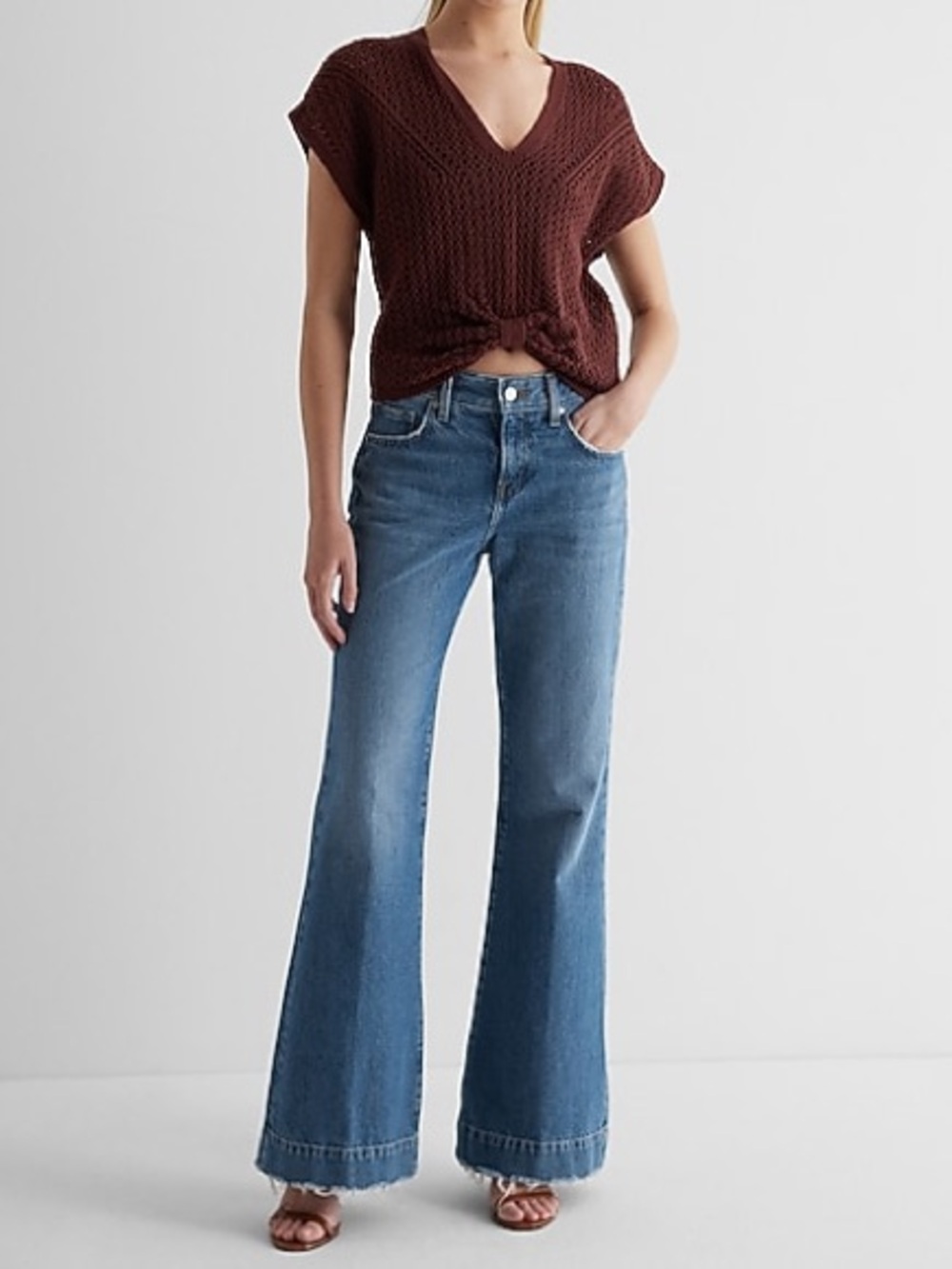 Express 70s Flare Jeans Mid Rise 100% Cotton Medium Wash Size 2